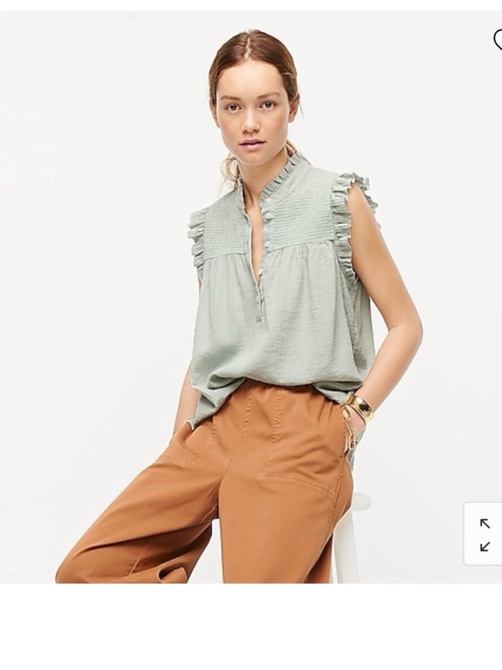 J. Crew Ruffle-Yoke Sleeveless Top in Sage Green